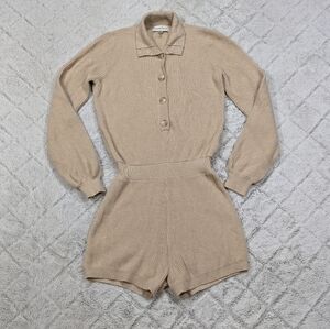 Weekend Stories Romper Women's XS Beige Soft Sand Prague Rib Knit Midweight